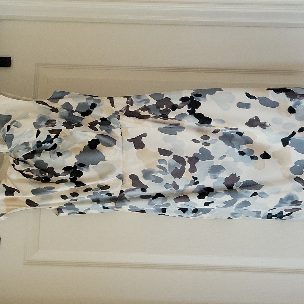 WHBM cream and blue print silk sheath dress